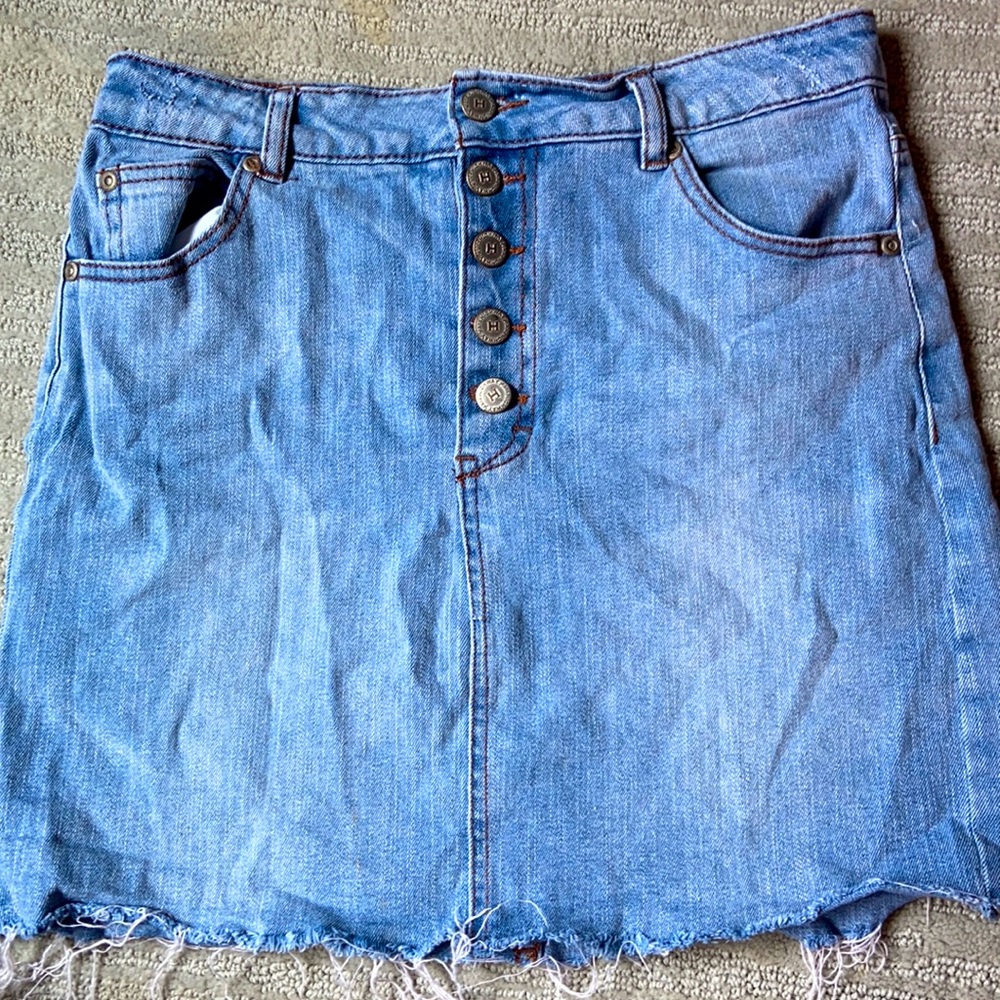 button fly jean skirt